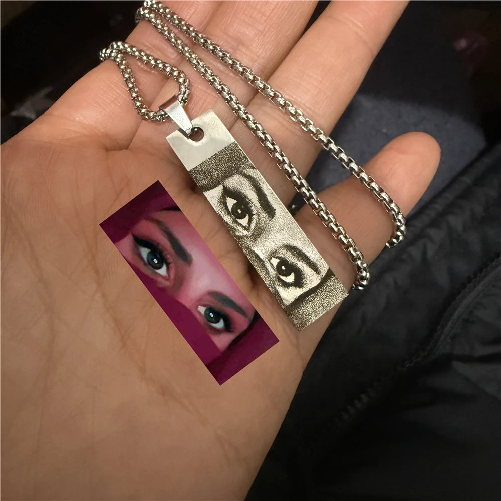 Personalized Eye Photo Couple Necklace Custom Pendant with Engravable Eye Picture Stainless Steel Gift for girlfriend Boyfriend