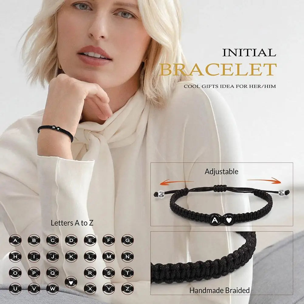 Initial Letter Heart Bracelet – Personalized Braided Rope Bangle
