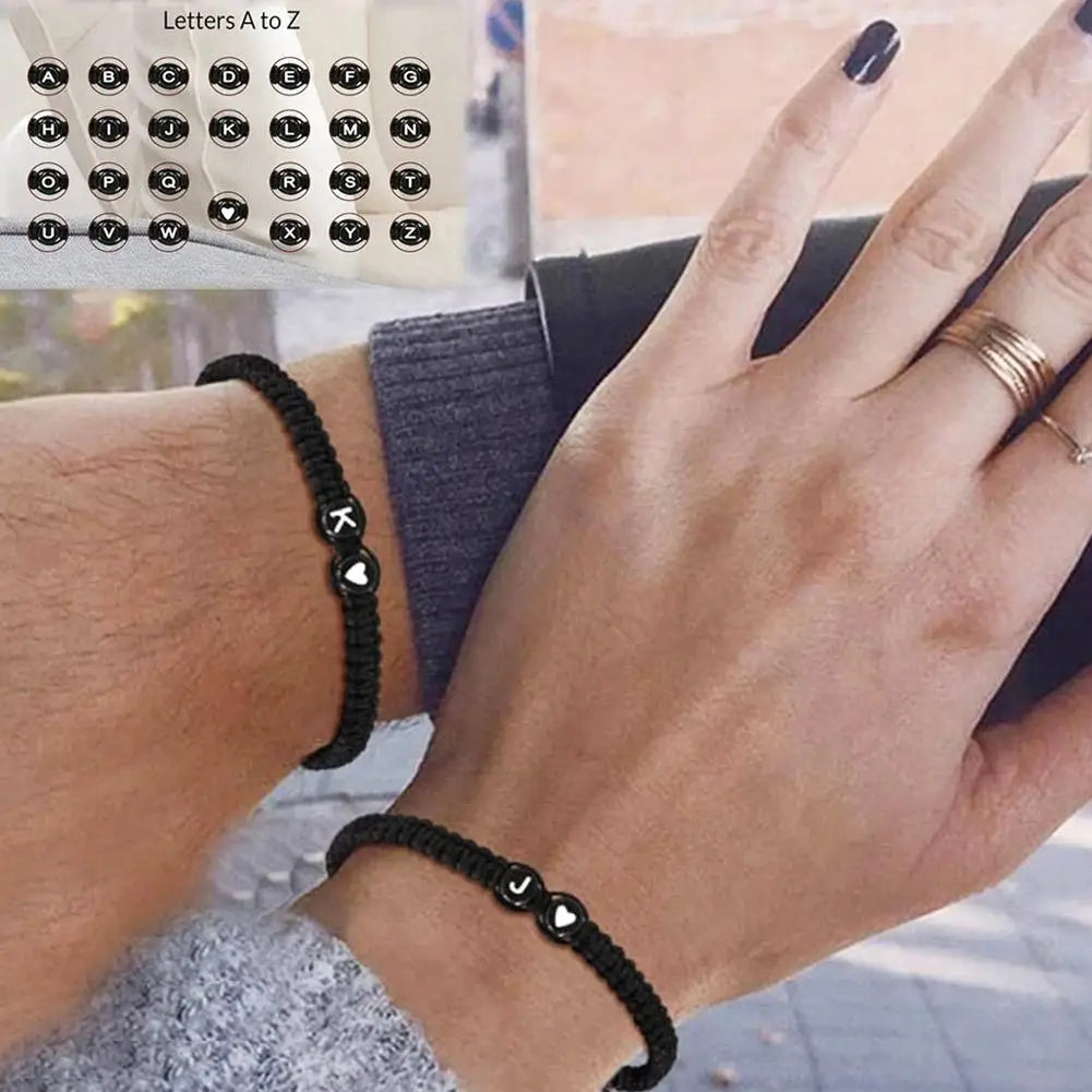 Initial Letter Heart Bracelet – Personalized Braided Rope Bangle