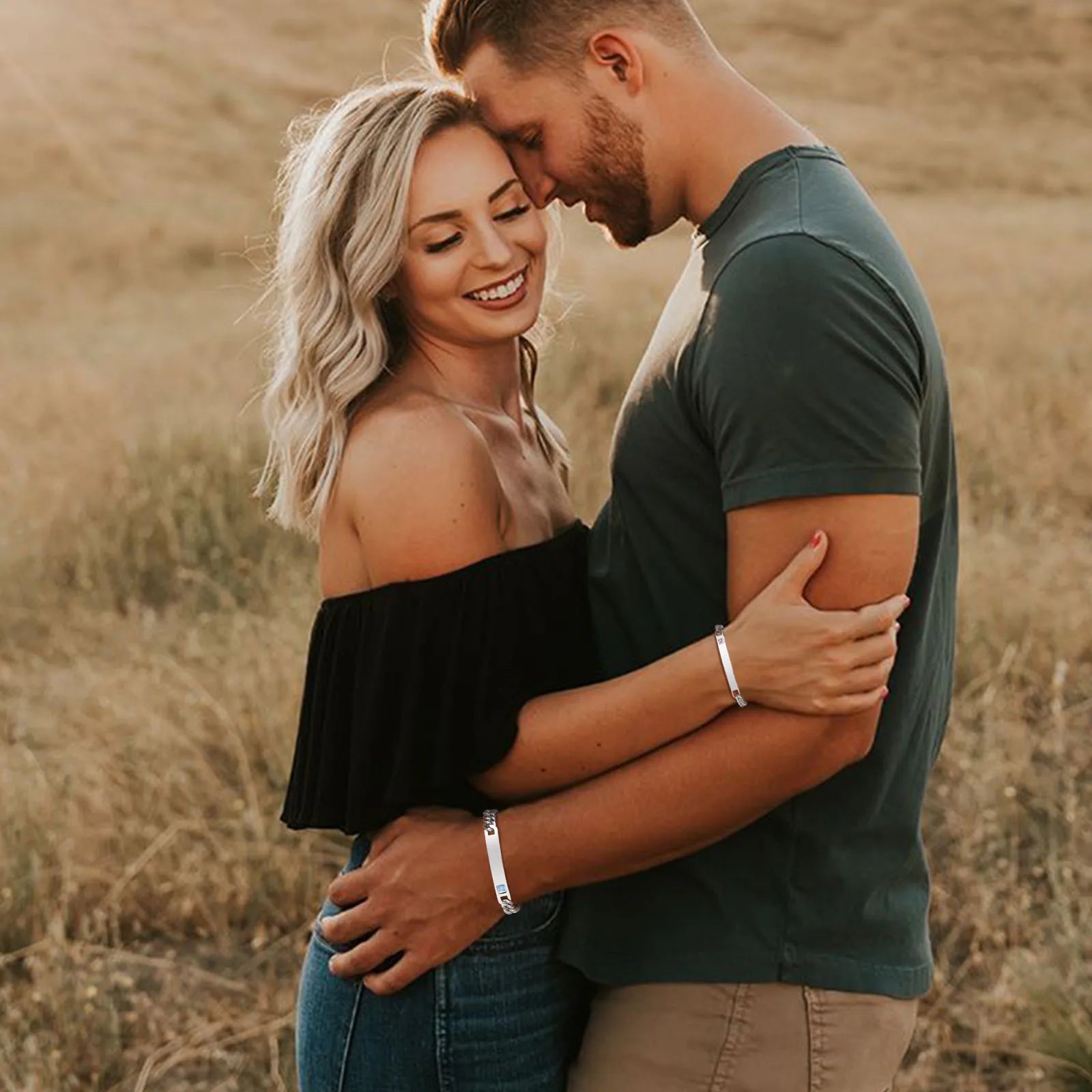 Custom Nameplate ID Couple Bracelets – Personalized His & Hers Set
