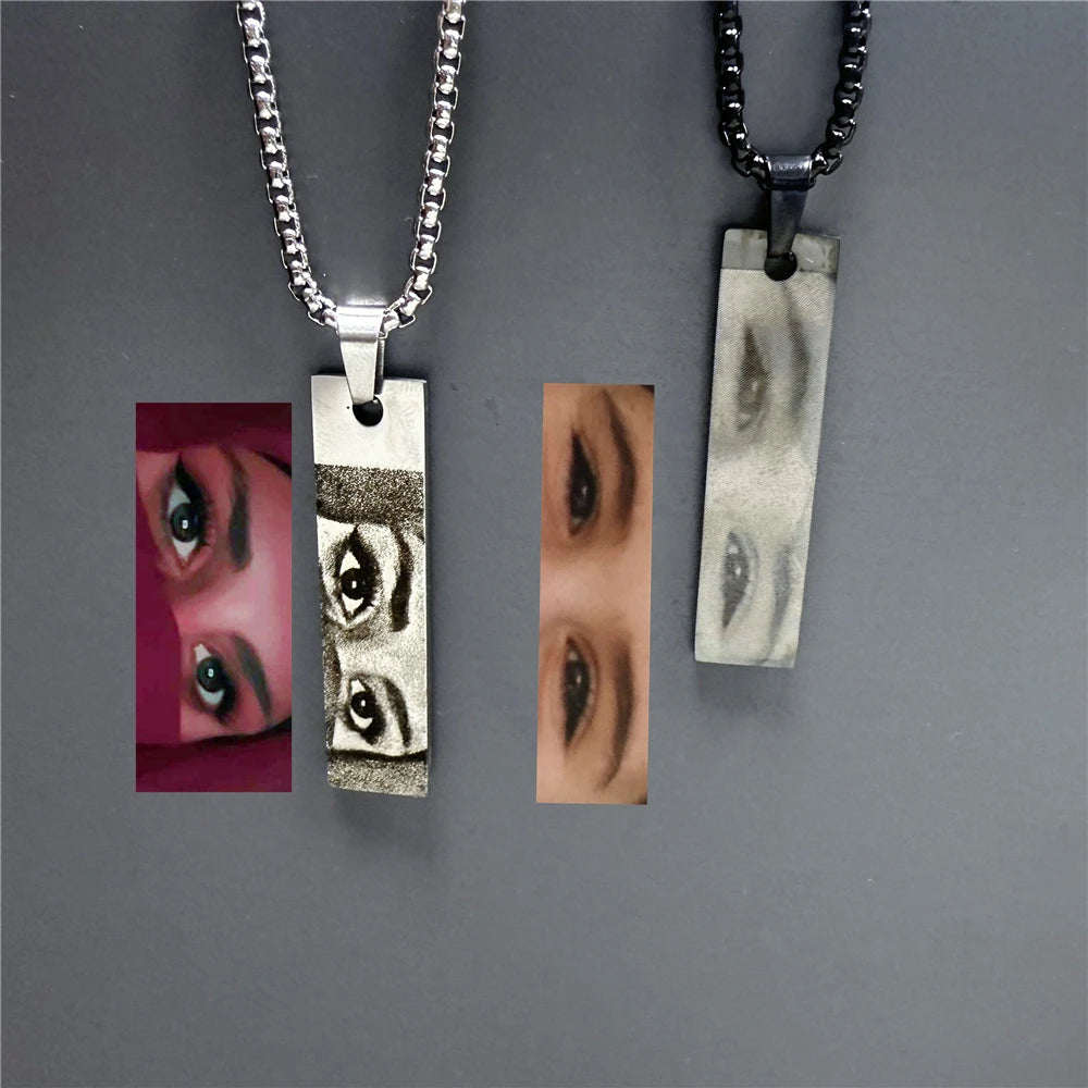 Personalized Eye Photo Couple Necklace Custom Pendant with Engravable Eye Picture Stainless Steel Gift for girlfriend Boyfriend