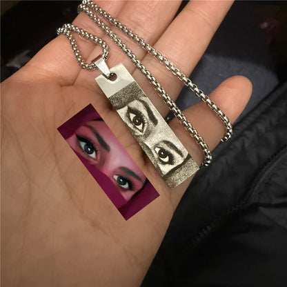 Personalized Eye Photo Couple Necklace Custom Pendant with Engravable Eye Picture Stainless Steel Gift for girlfriend Boyfriend