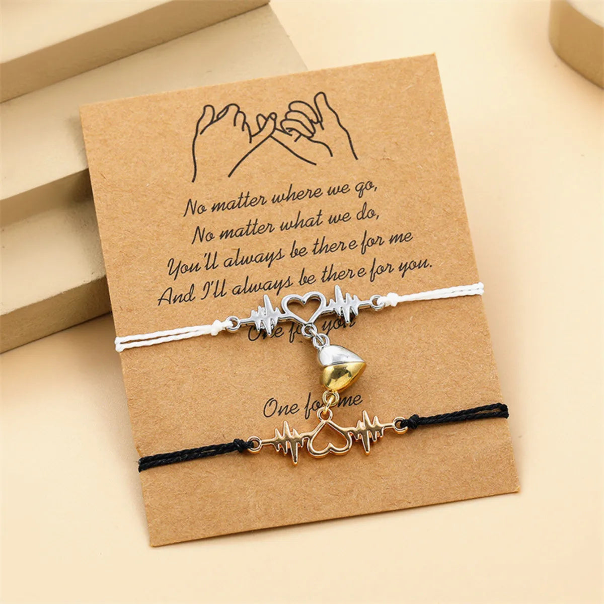 Couple Magnetic Charm Bracelets – Handwoven Rope with Heart Design