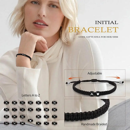 Initial Letter Heart Bracelet – Personalized Braided Rope Bangle