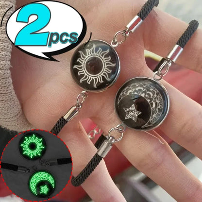 Luminous Sun Moon Braided Couple Bracelets – Glow-in-the-Dark Set