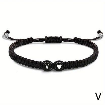 Black braided bracelet with letter &