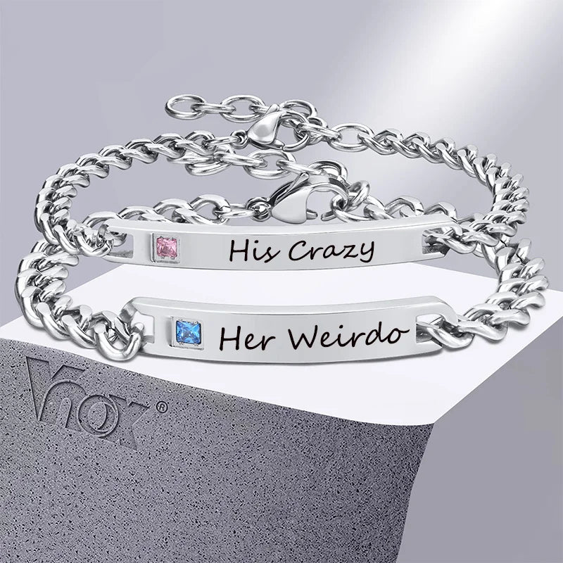 Custom Nameplate ID Couple Bracelets – Personalized His &amp; Hers Set