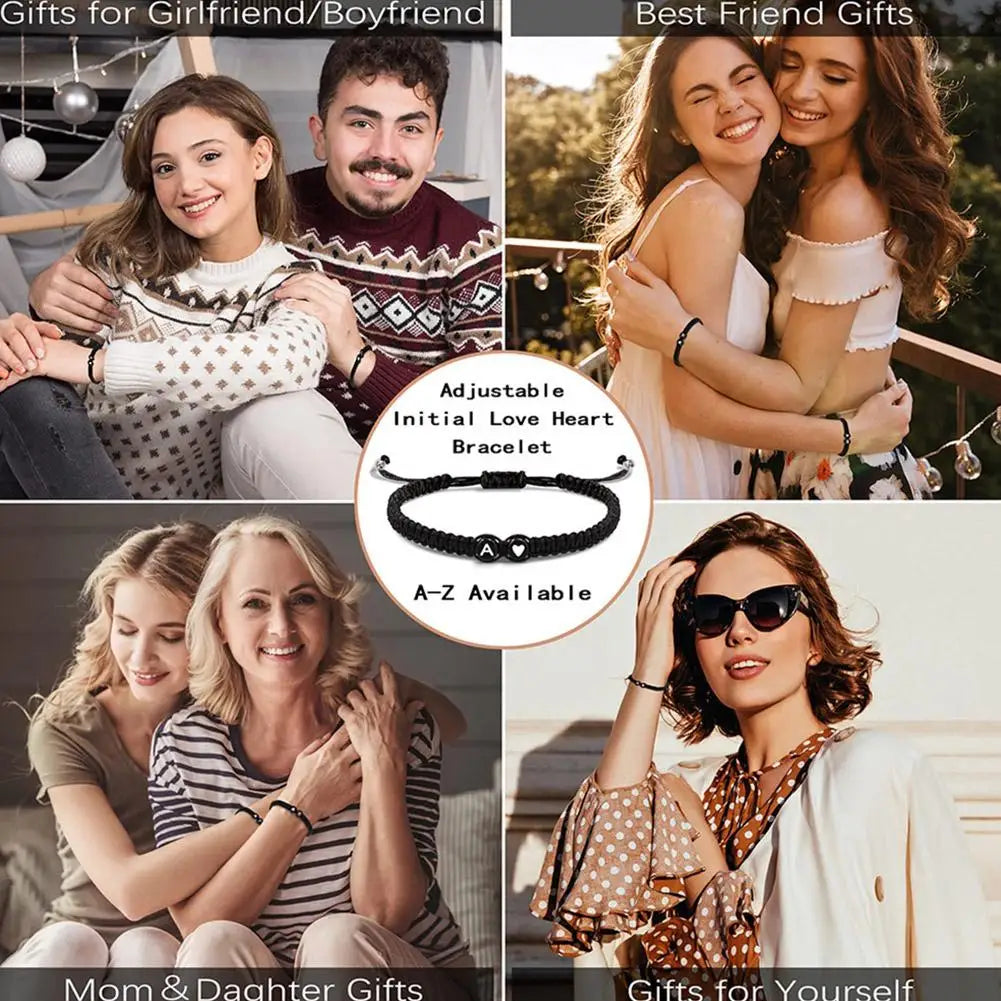 Initial Letter Heart Bracelet – Personalized Braided Rope Bangle