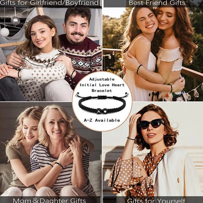 Initial Letter Heart Bracelet – Personalized Braided Rope Bangle
