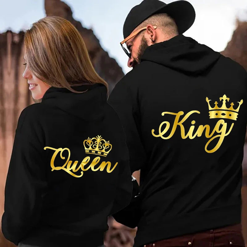 King &amp; Queen Matching Couple Hoodies – Unisex Pullover Sweatshirt