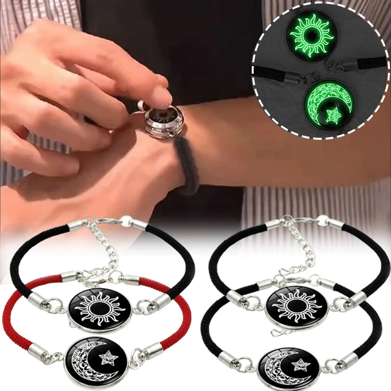 Luminous Sun Moon Braided Couple Bracelets – Glow-in-the-Dark Set