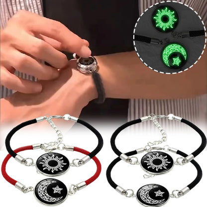 Luminous Sun Moon Braided Couple Bracelets – Glow-in-the-Dark Set
