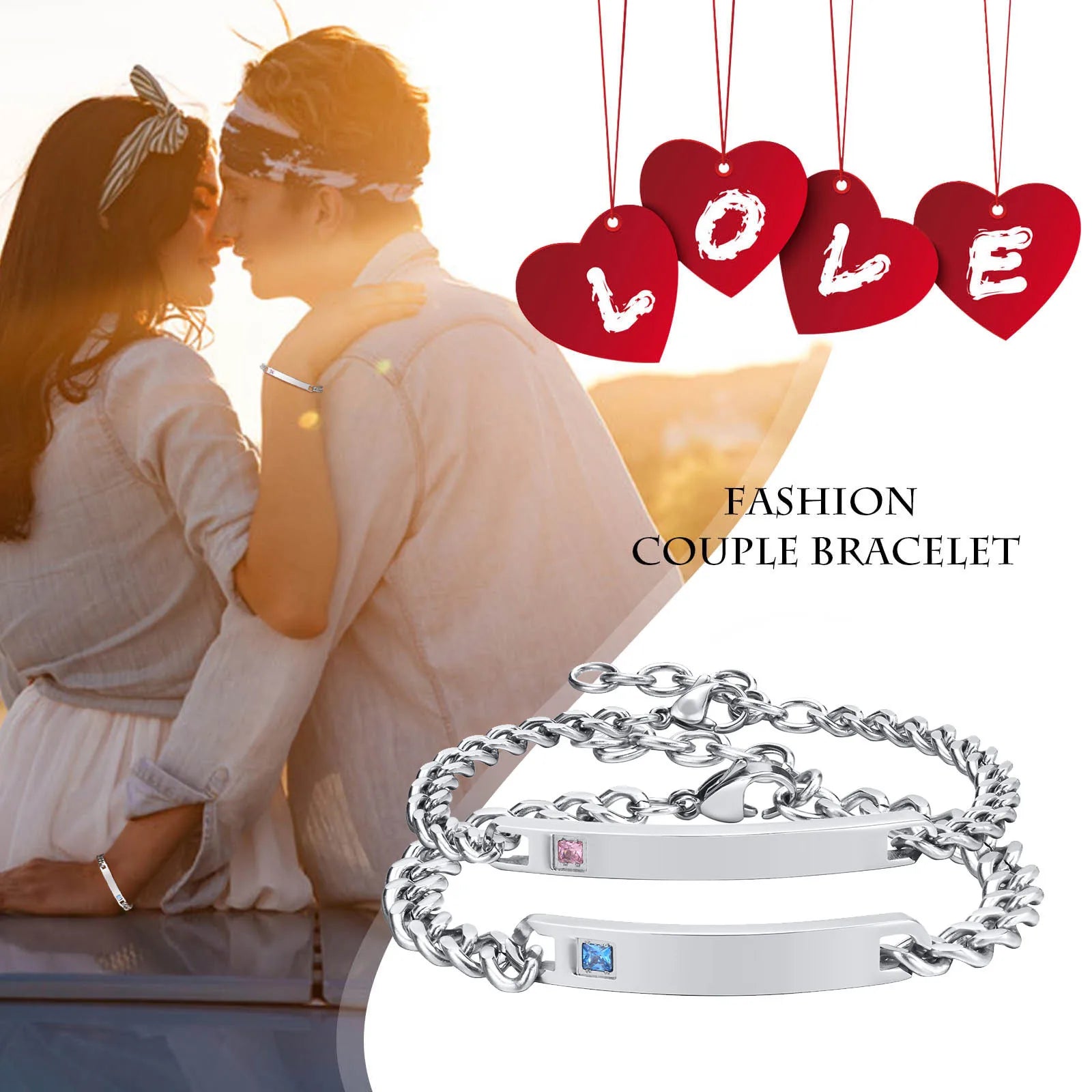 Custom Nameplate ID Couple Bracelets – Personalized His &amp; Hers Set