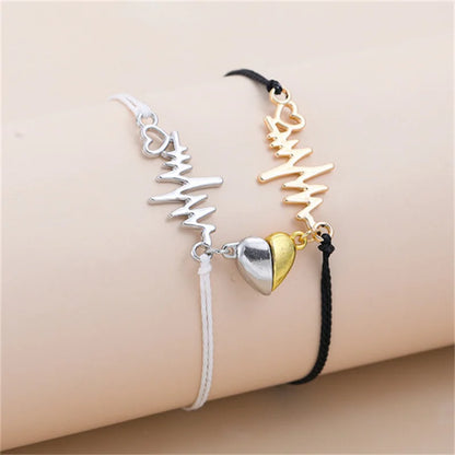 Couple Magnetic Charm Bracelets – Handwoven Rope with Heart Design