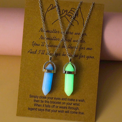 Glow-in-the-Dark Couple Necklace Set – Hexagonal Heart Pendant