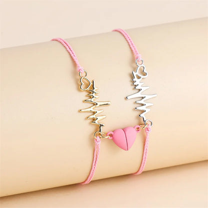 Couple Magnetic Charm Bracelets – Handwoven Rope with Heart Design
