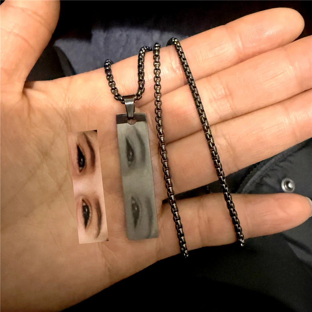 Personalized Eye Photo Couple Necklace Custom Pendant with Engravable Eye Picture Stainless Steel Gift for girlfriend Boyfriend
