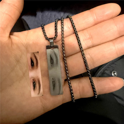 Personalized Eye Photo Couple Necklace Custom Pendant with Engravable Eye Picture Stainless Steel Gift for girlfriend Boyfriend
